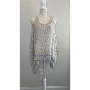 Angela 100% Silk Made In Italy Sleeveless Sheer Asymmetric Cold Shoulder Small